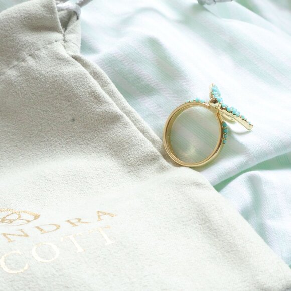 Kendra Scott Melody Bird Gold Teal Crystal Cocktail Ring Size #7 - Picture 2 of 3
